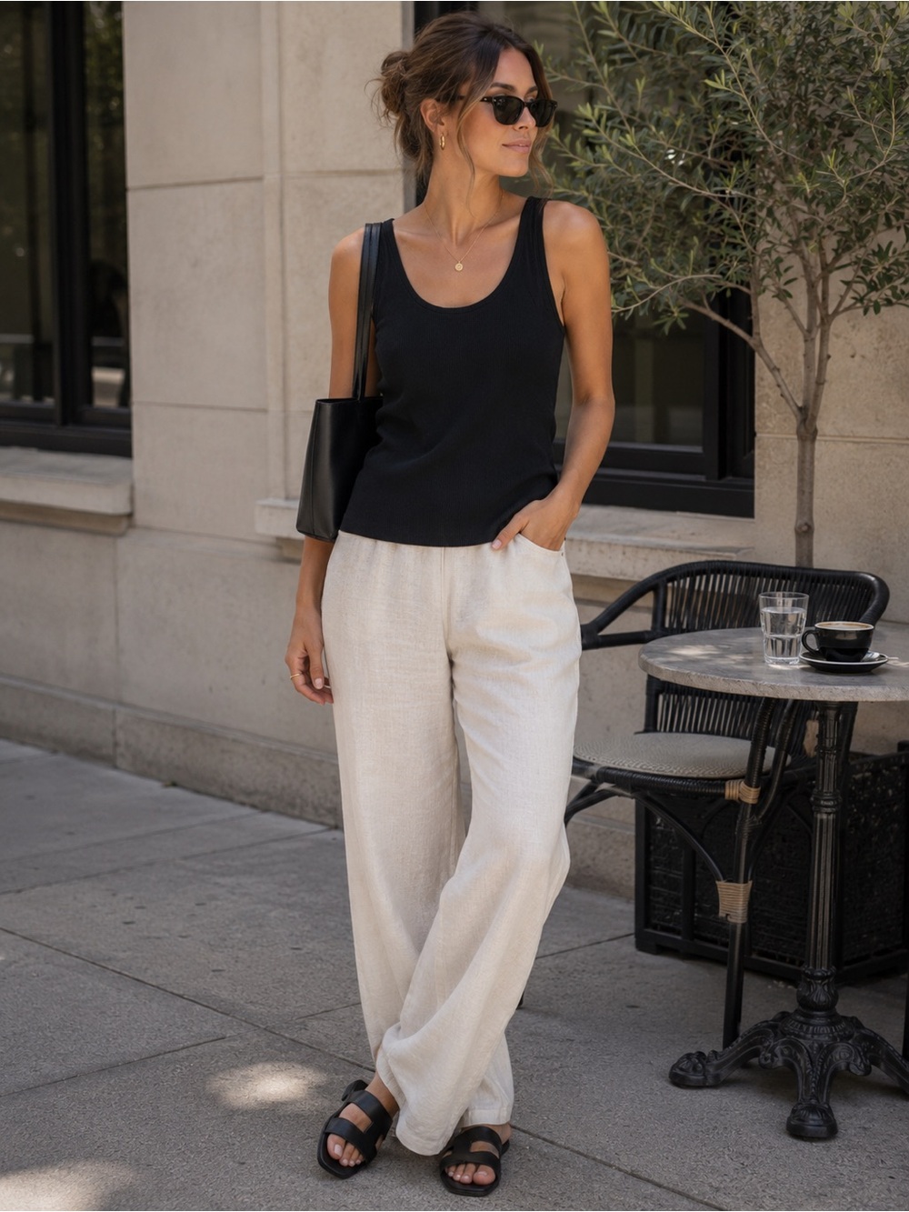 Rag & Bone L Black Ribbed Cotton Modal Tank Top Scoop Neck Sleeveless